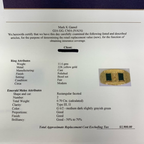 22kt. Solid gold Emerald ring. Vintage. - Picture 3 of 3